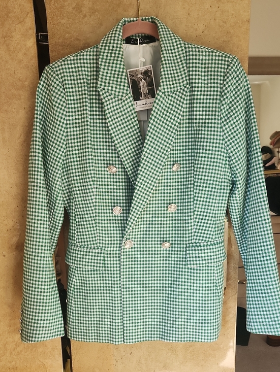 Luxedress Jackets & Blazers - NWT -Luxedress /Loulou Studio Emerald Green Gingham Check Double-Breasted Blazer